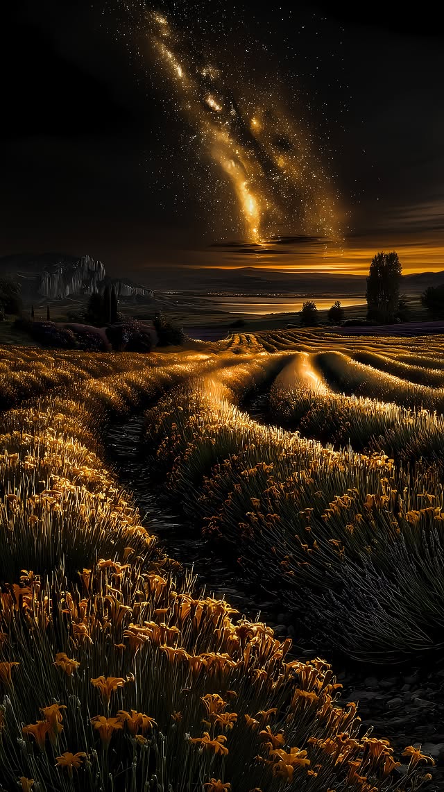 Golden Starry Field - landscape wallpaper for OpersCraft