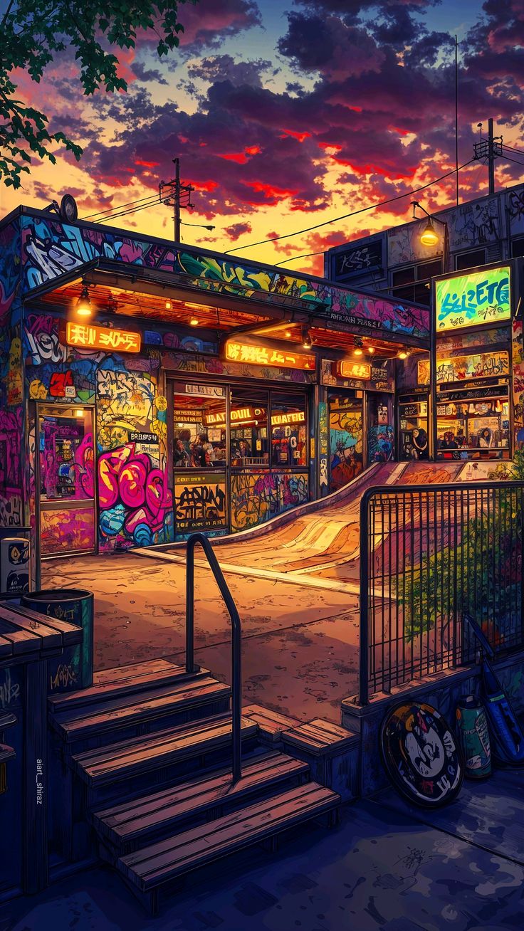 Graffiti Skate Park Sunset - urban wallpaper for OpersCraft