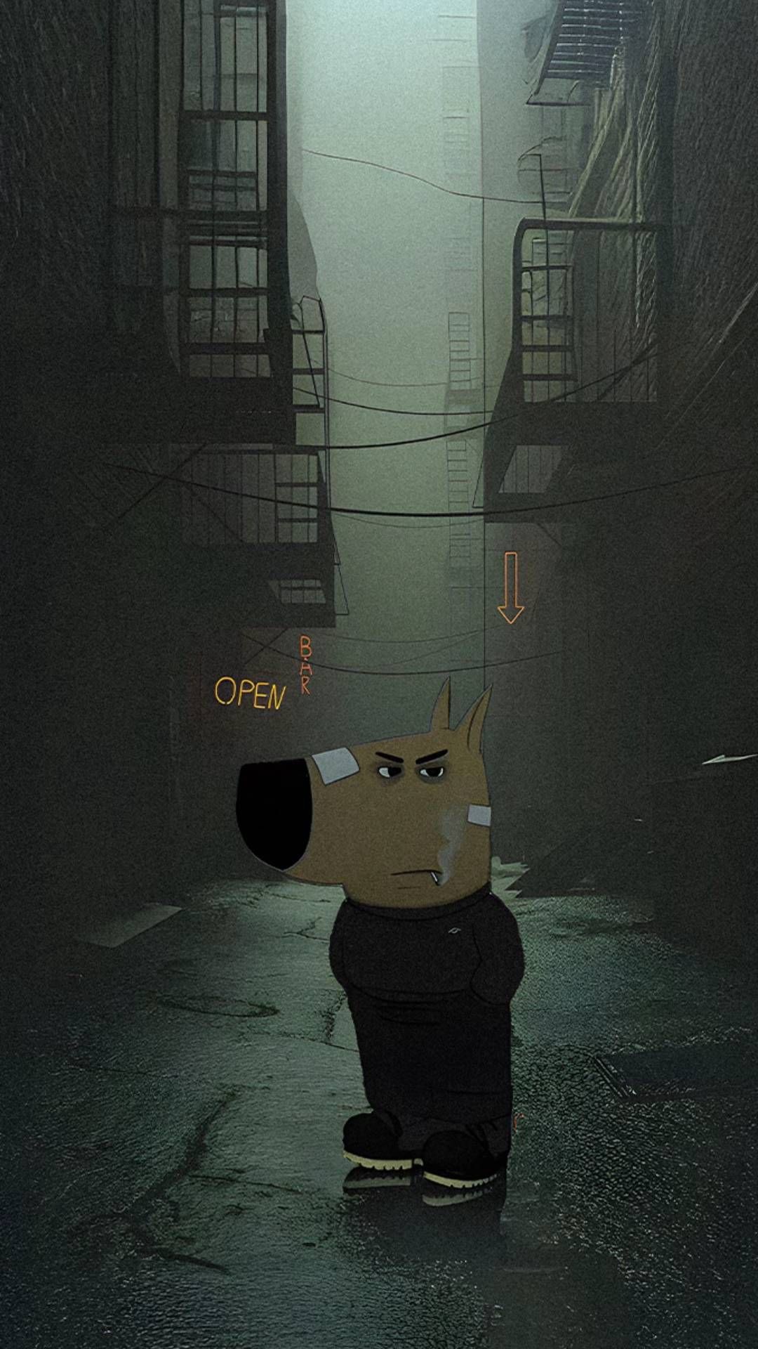 Grumpy Dog Alleyway - cartoon wallpaper for OpersCraft