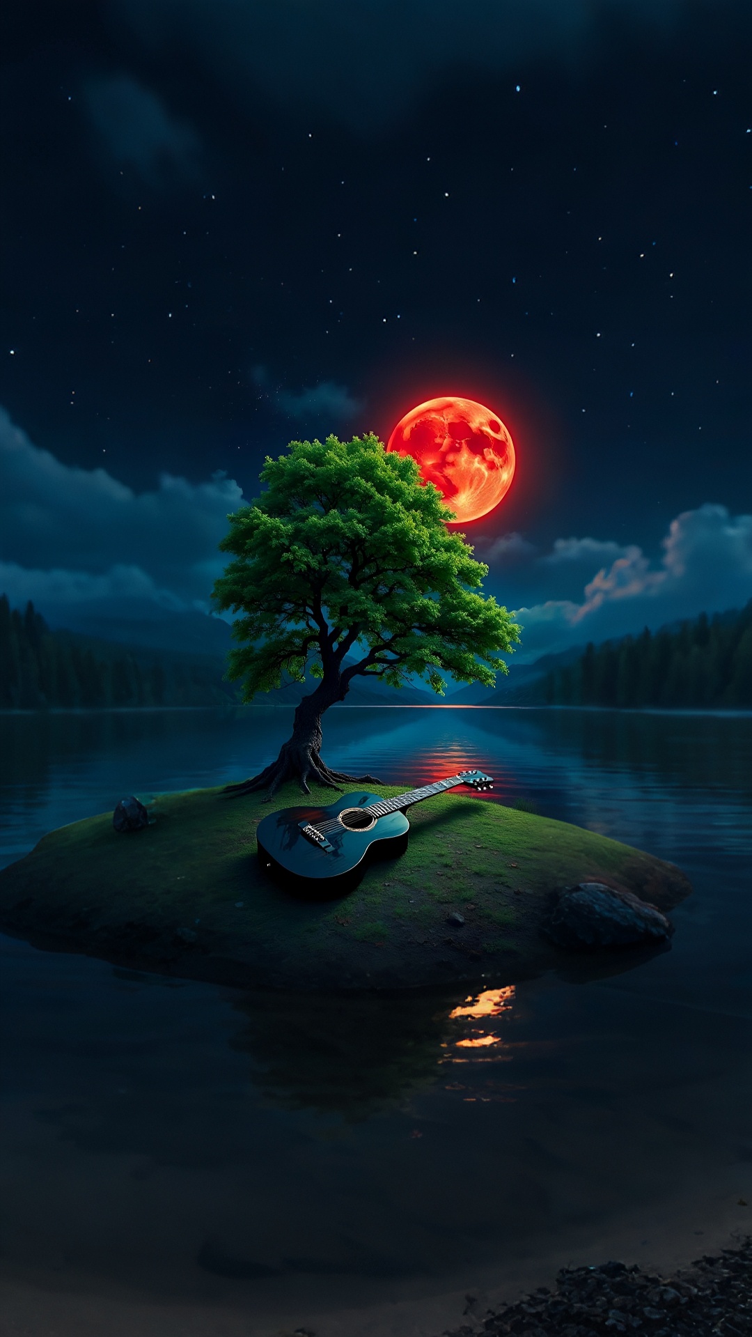 Guitar Under Red Moon - nature wallpaper for OpersCraft