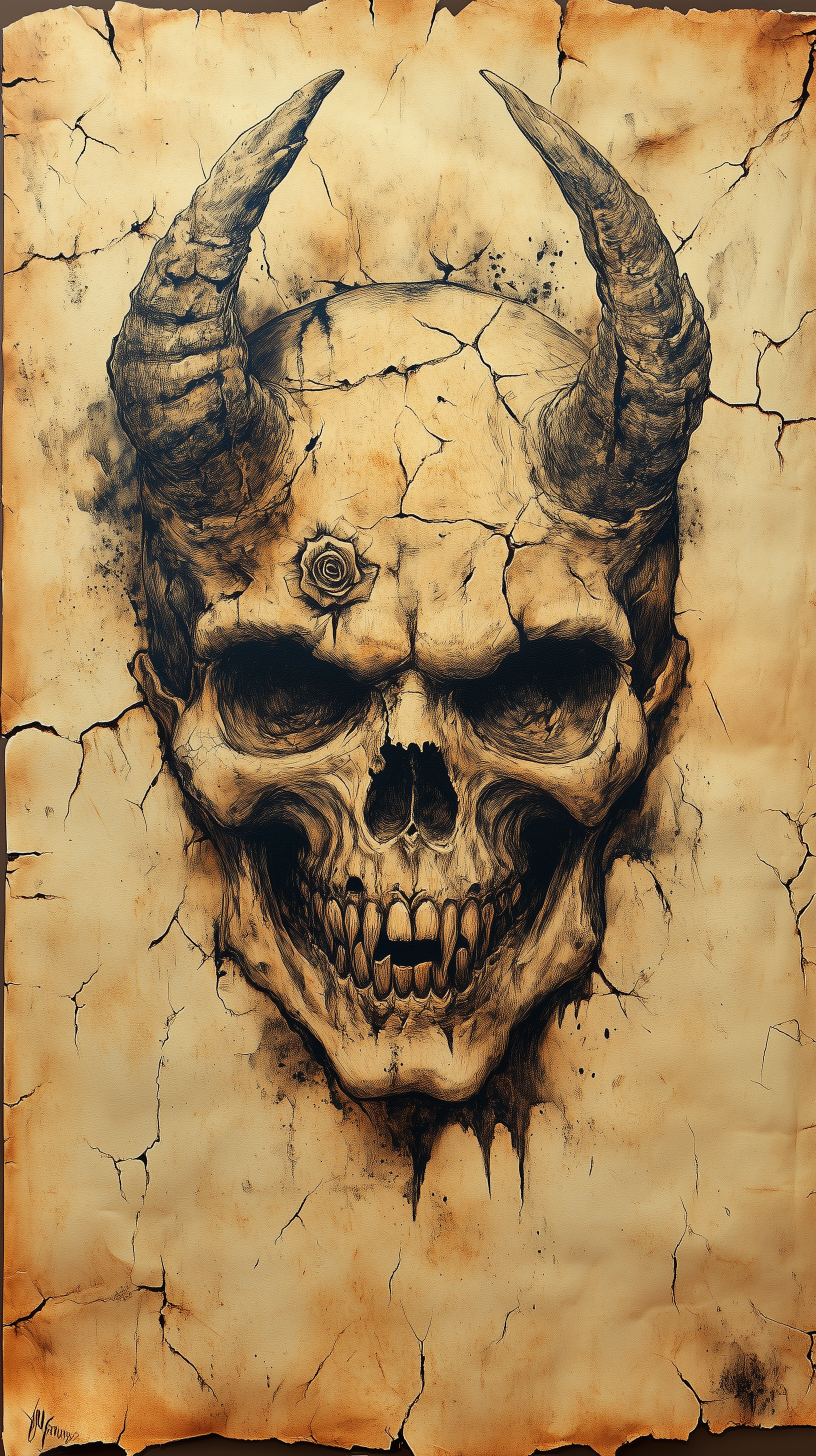 Horned Skull on Parchment - gothic wallpaper for OpersCraft