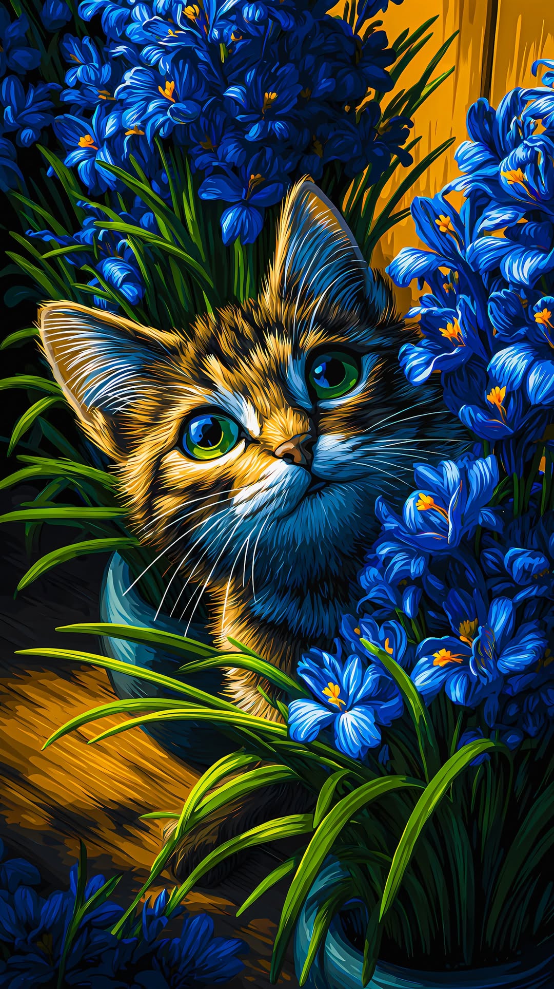 Kitten Among Blue Flowers - animals wallpaper for OpersCraft