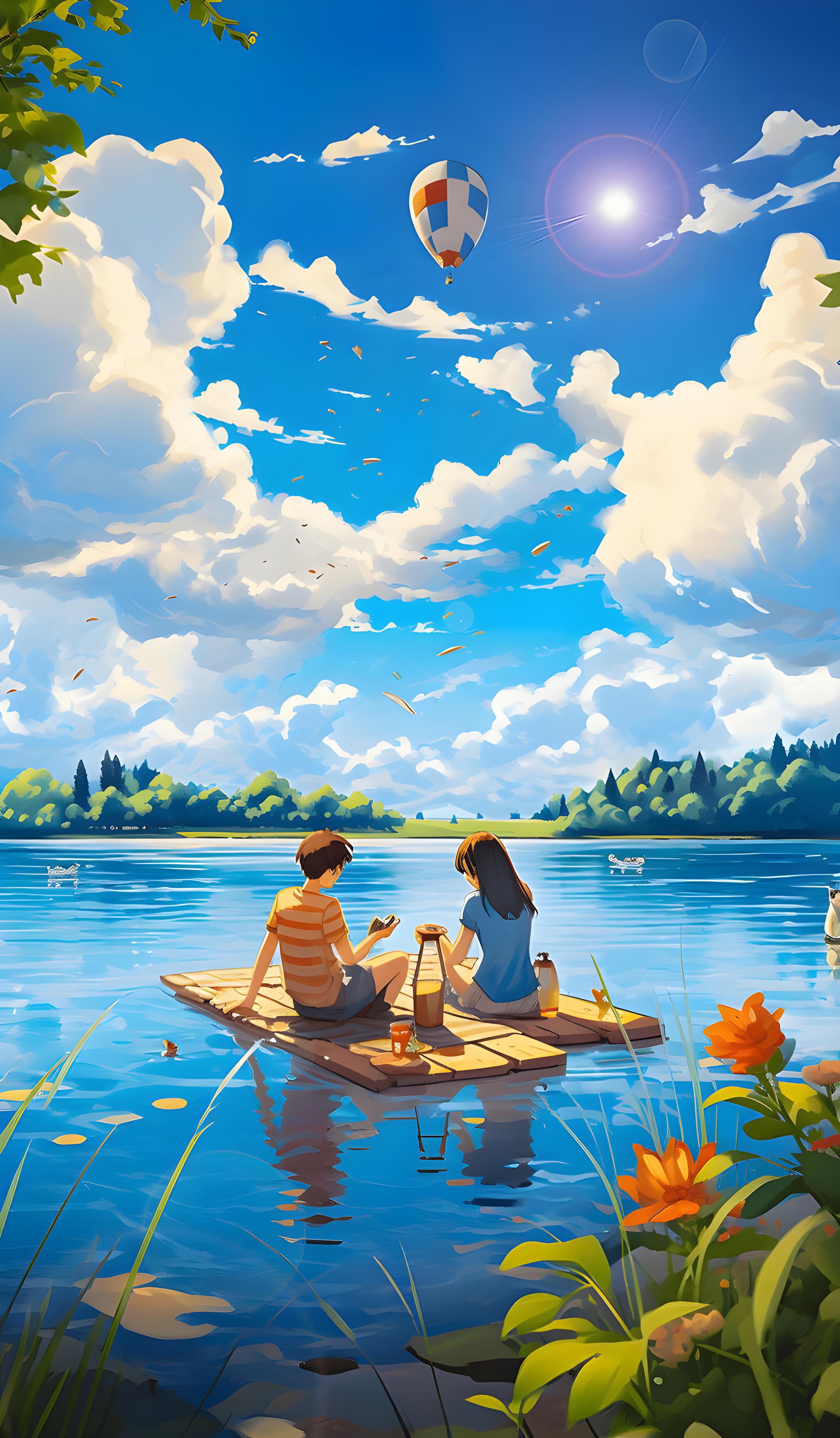 Lake Raft Picnic - anime wallpaper for OpersCraft