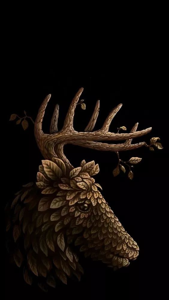 Leafy Stag on Black - animals wallpaper for OpersCraft