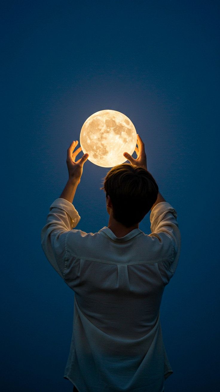 Man Holding Glowing Moon - minimal wallpaper for OpersCraft