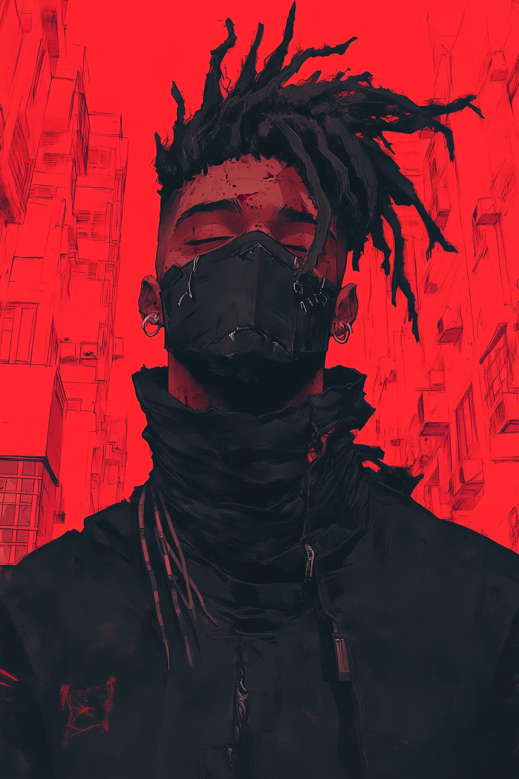 Masked_Urban_Figure_Red_City - mask wallpaper for OpersCraft