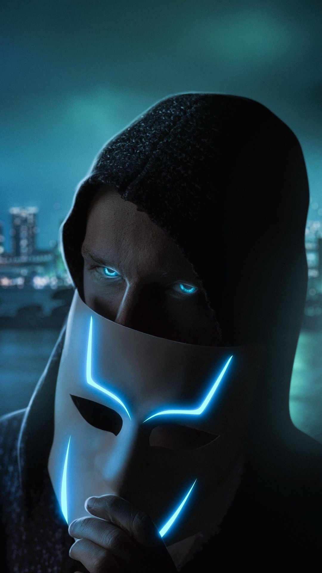 Masked Vigilante Cityscape - cyberpunk wallpaper for OpersCraft