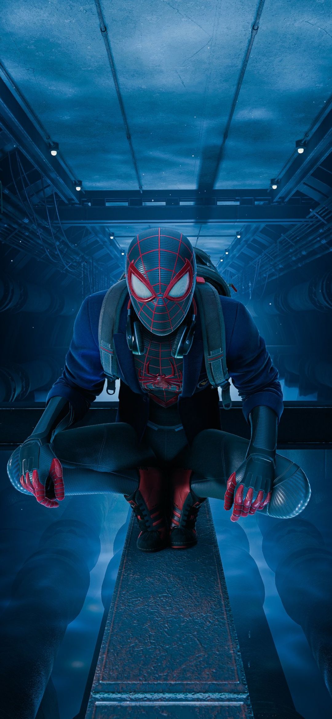 Miles Morales Crouching Hero - spider-man wallpaper for OpersCraft