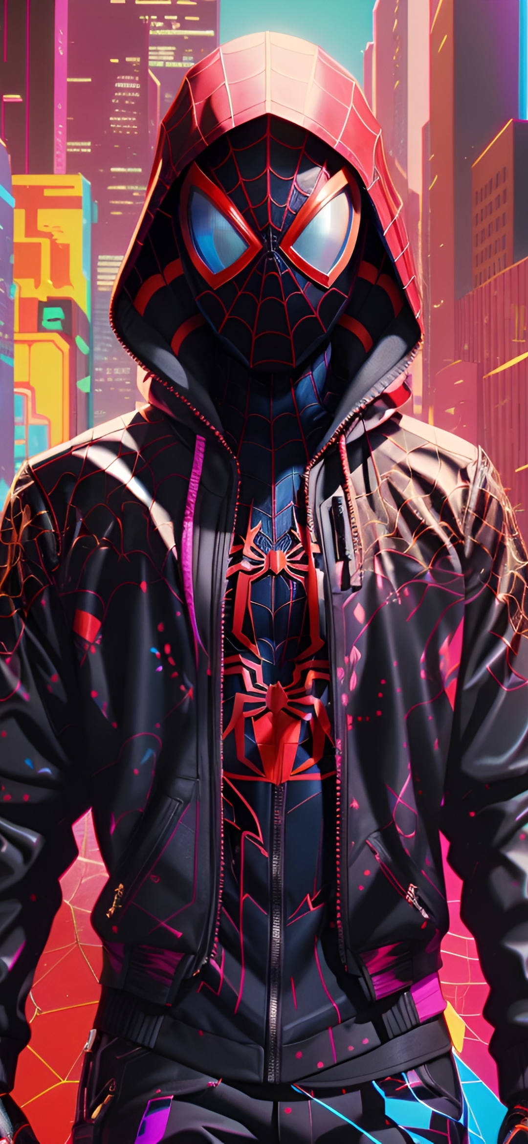 Miles Morales Neon City - spider-man wallpaper for OpersCraft