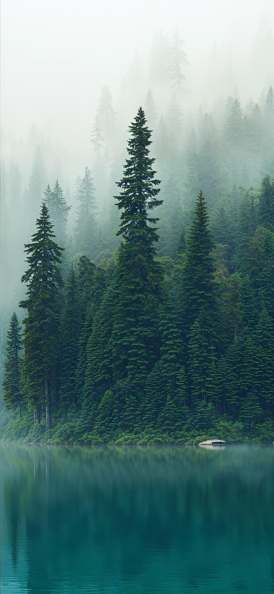 Misty Evergreen Lake - forest wallpaper for OpersCraft
