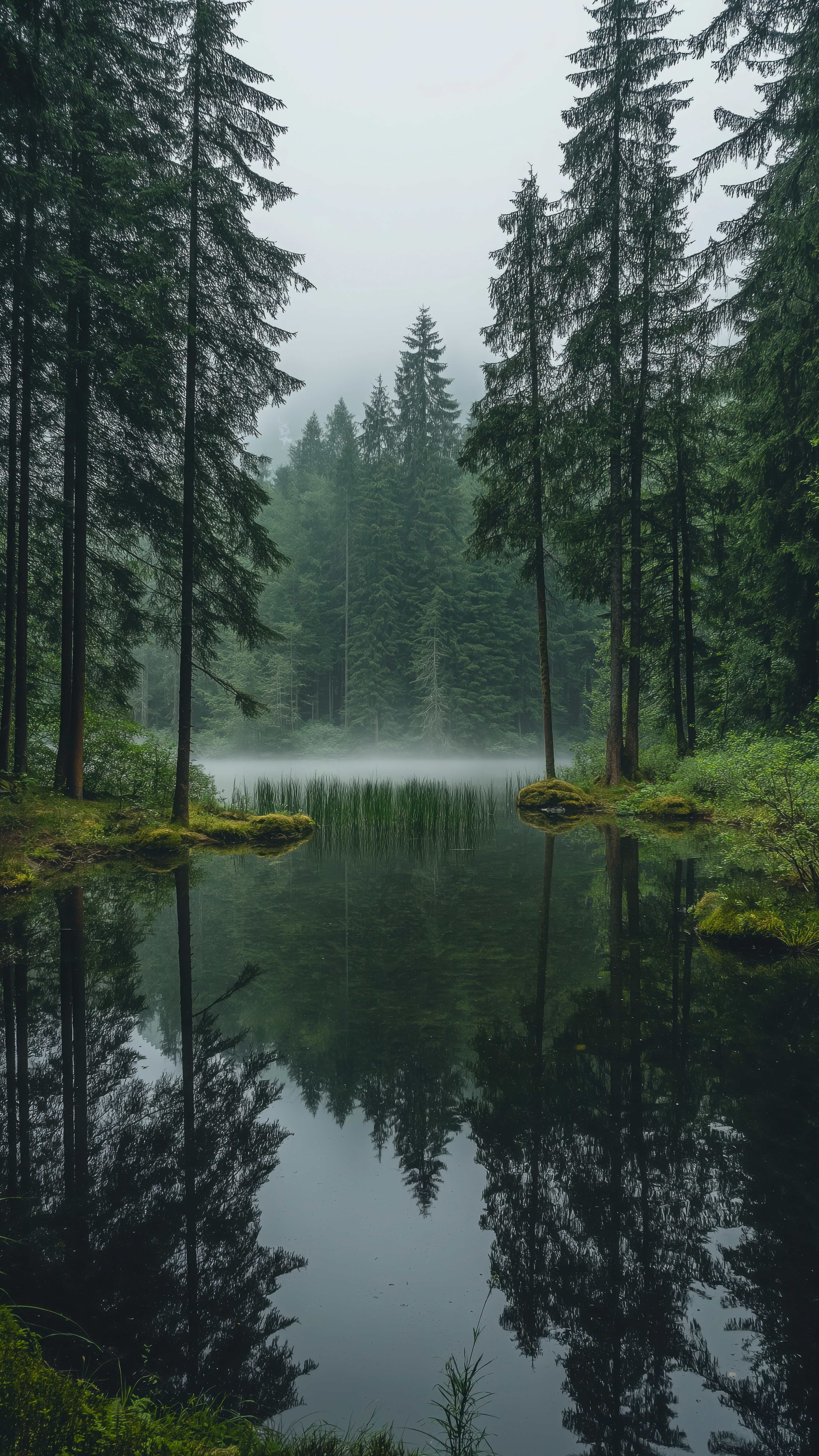 Misty Forest Lake Reflection - landscape wallpaper for OpersCraft