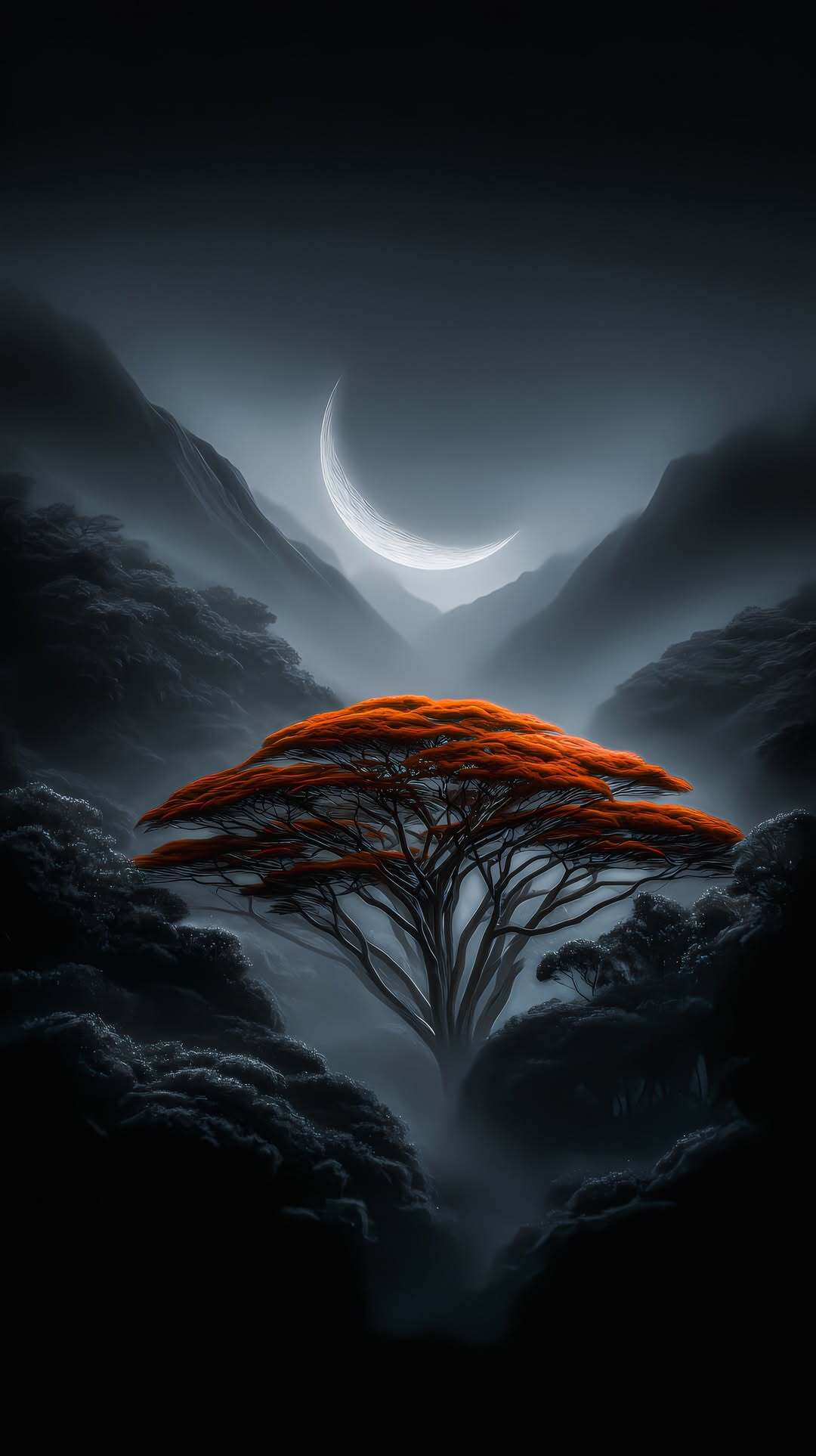 Misty Moonlit Tree - vintage wallpaper for OpersCraft