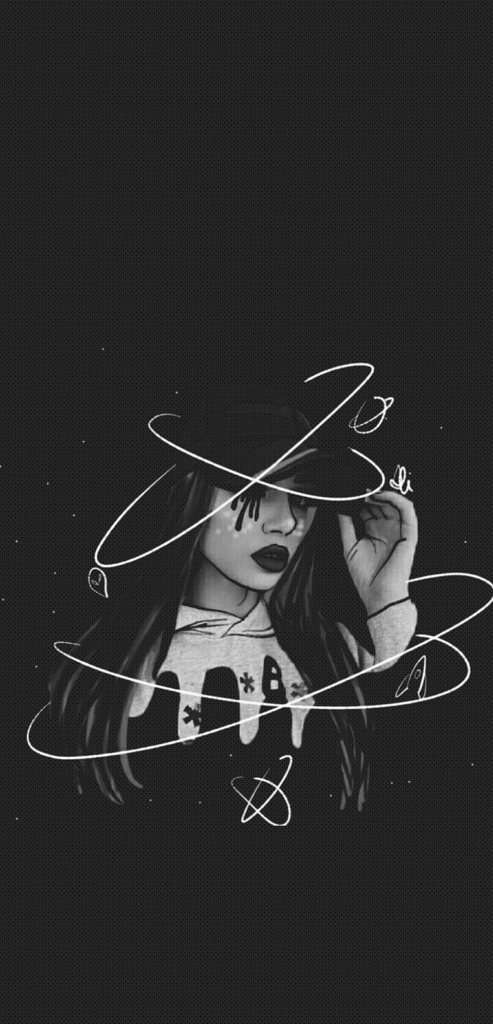 Monochrome Girl with Planets - girl wallpaper for OpersCraft