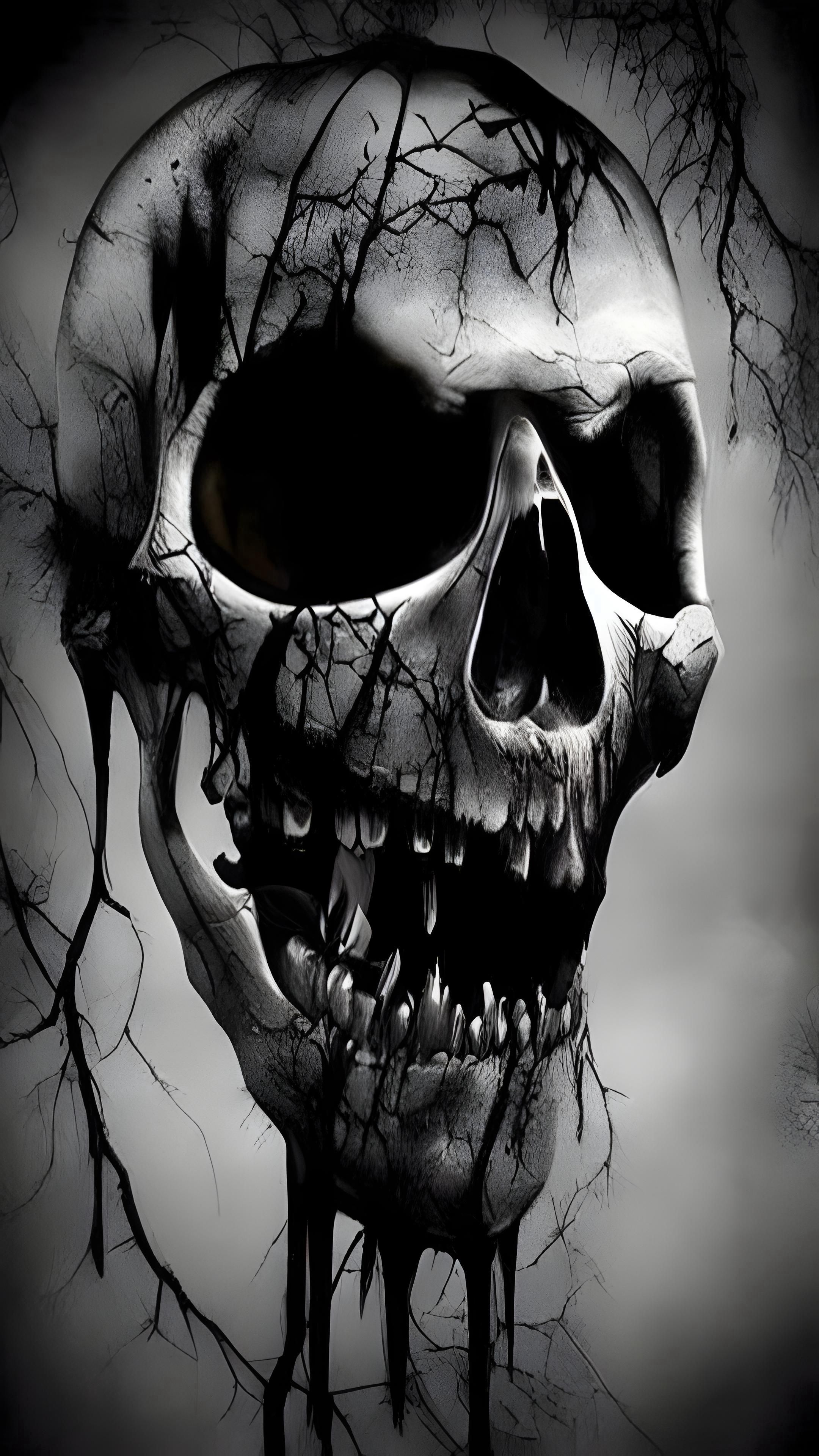 Monochrome Skull with Branches - gothic wallpaper for OpersCraft