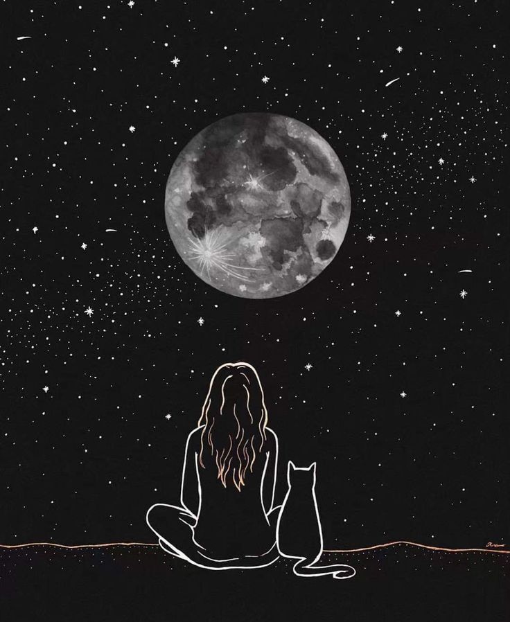 Moon Gazing with Cat - cat wallpaper for OpersCraft