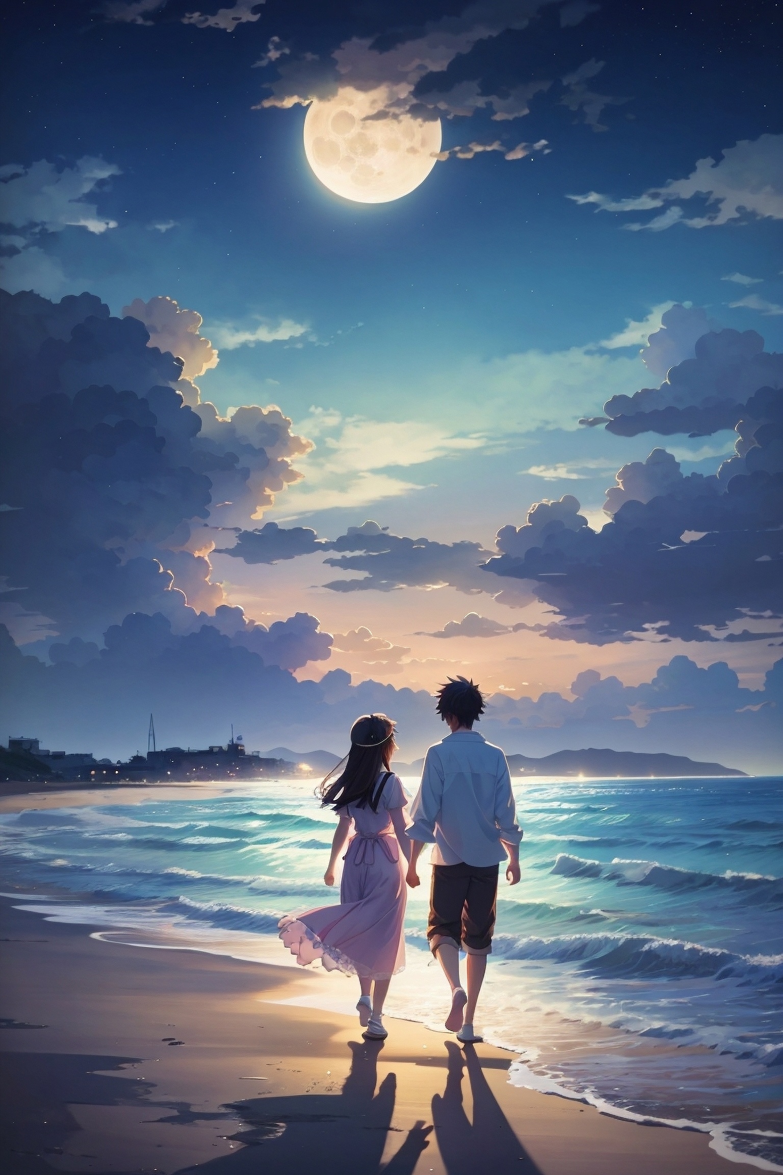 Moonlit Beach Stroll - beach wallpaper for OpersCraft