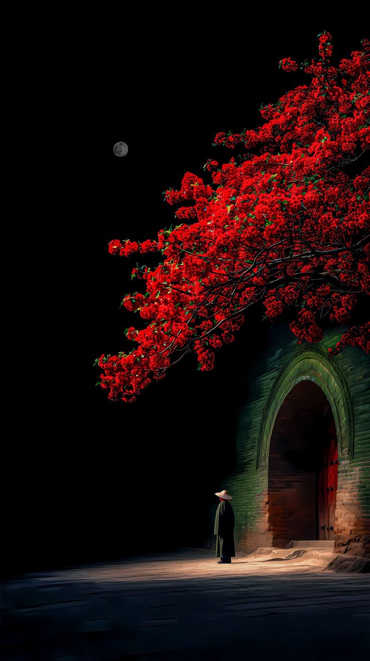 Moonlit Blossom Gateway - night wallpaper for OpersCraft