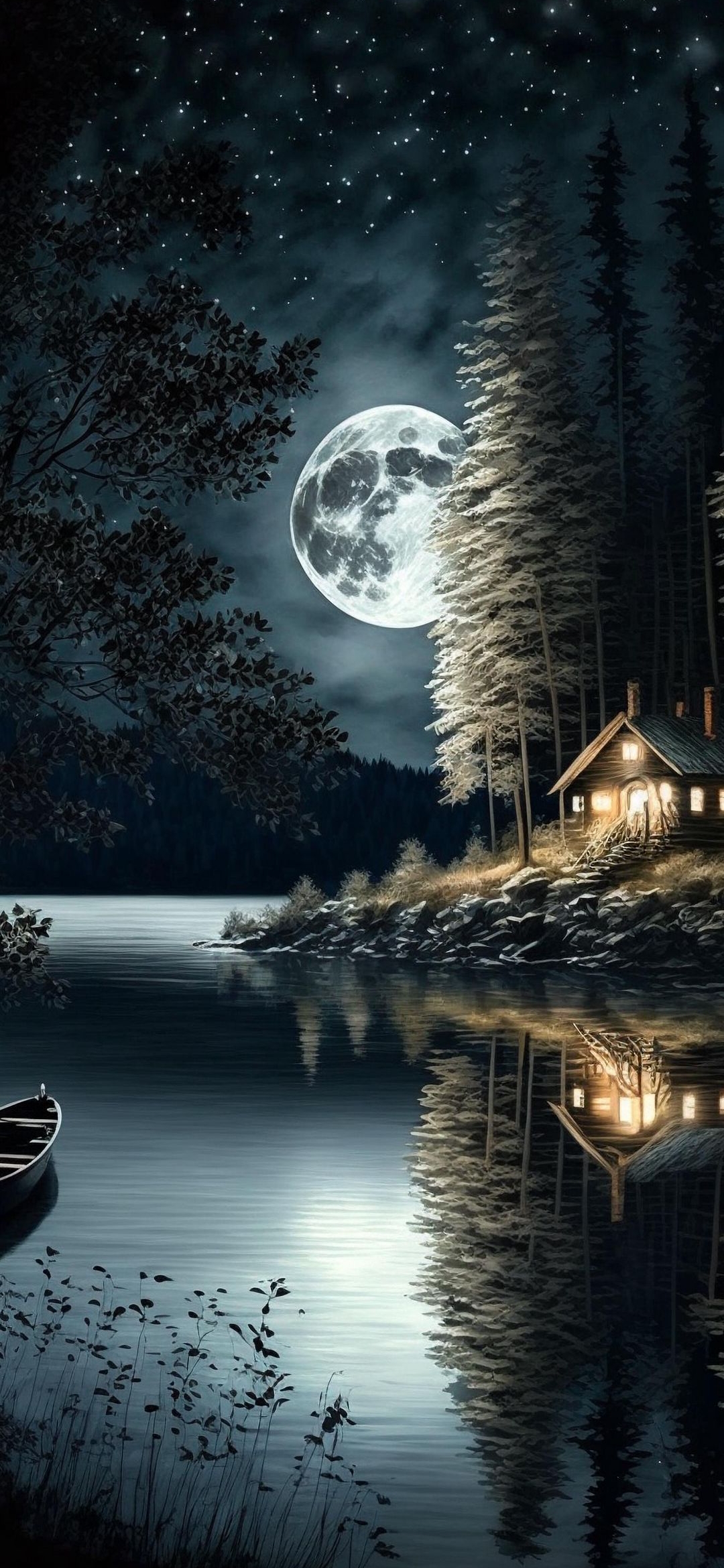 Moonlit Cabin Reflection - cabin wallpaper for OpersCraft