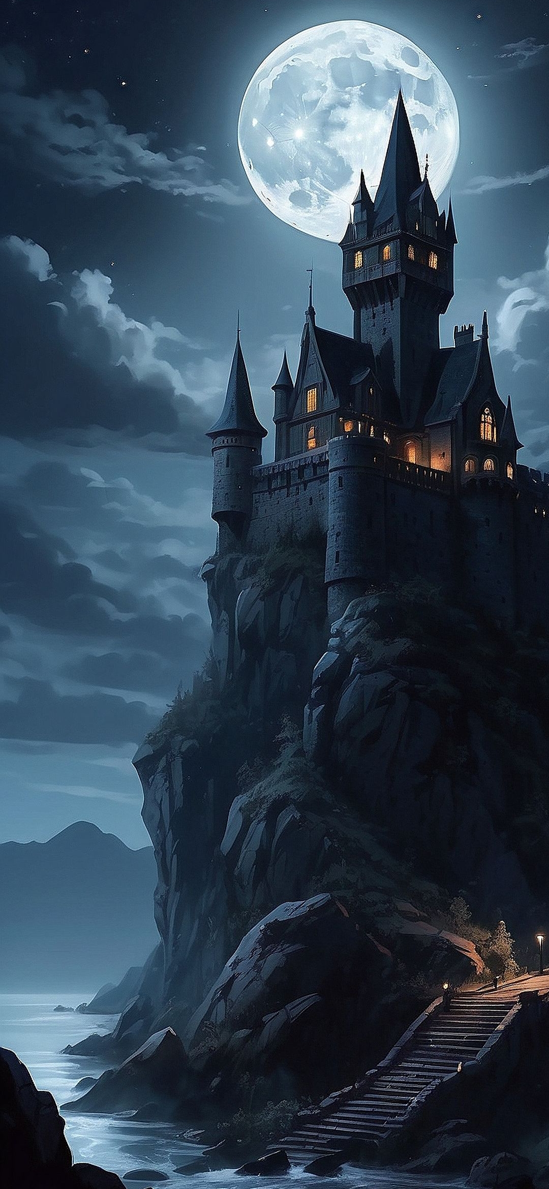 Moonlit Castle Cliffside - art wallpaper for OpersCraft