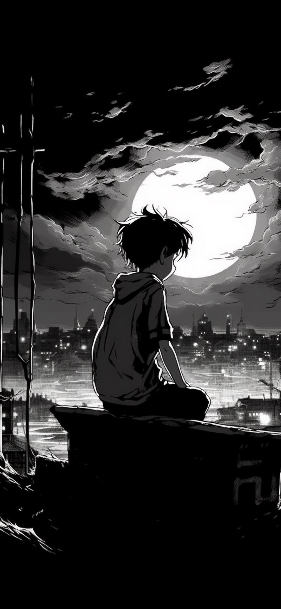 Moonlit Cityscape Contemplation - anime wallpaper for OpersCraft