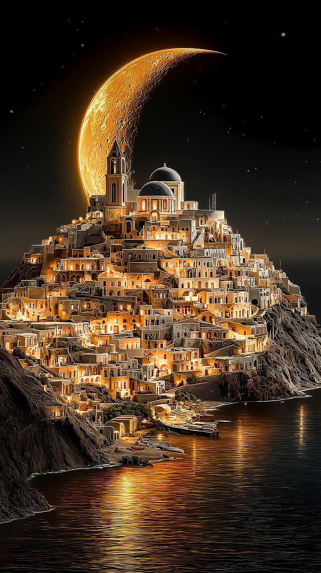 Moonlit Island Village - landscape wallpaper for OpersCraft
