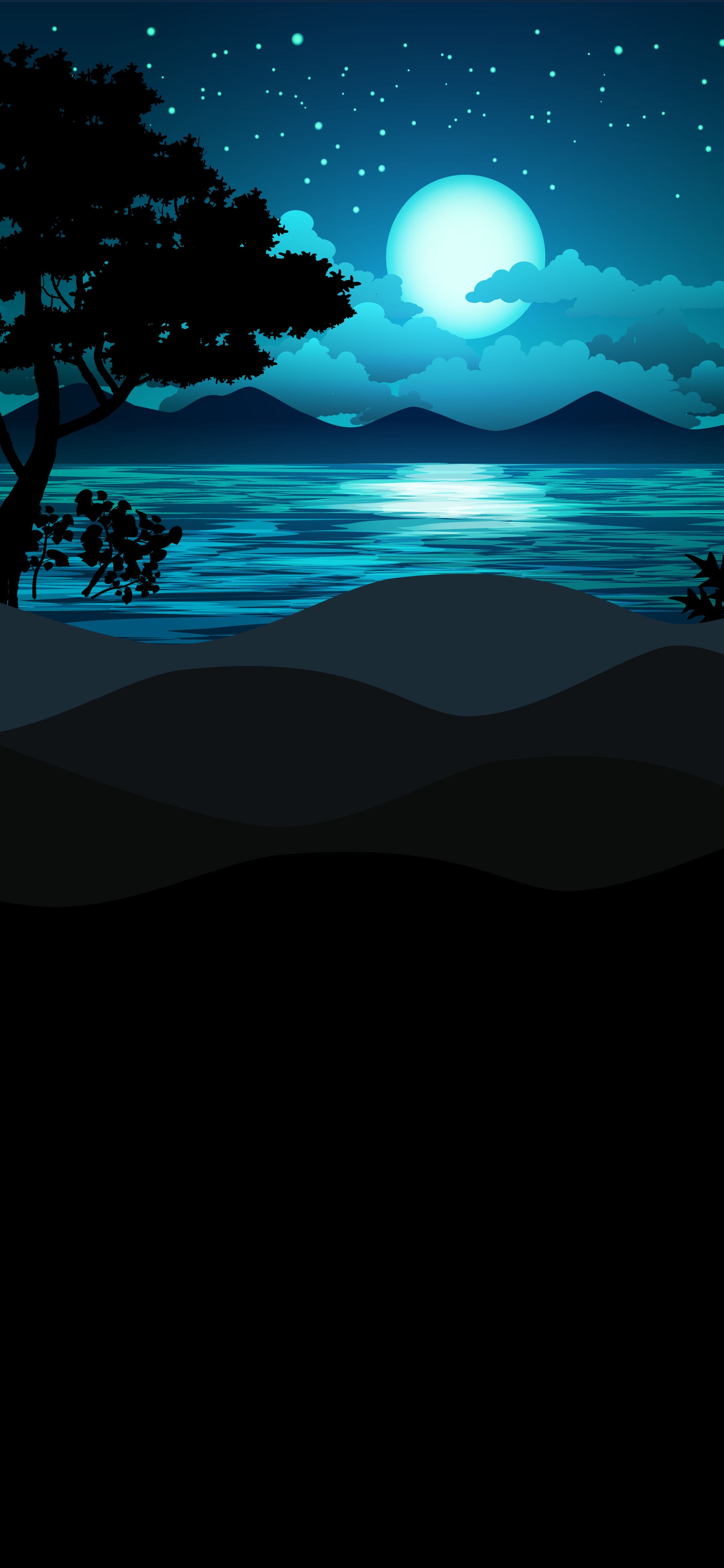 Moonlit Lake Nightscape - landscape wallpaper for OpersCraft