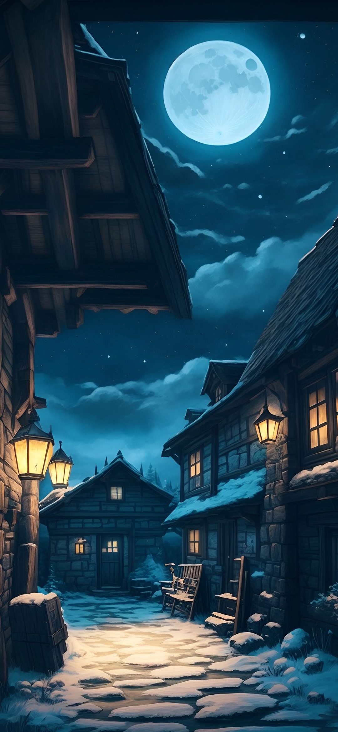 Moonlit Snowy Village - art wallpaper for OpersCraft