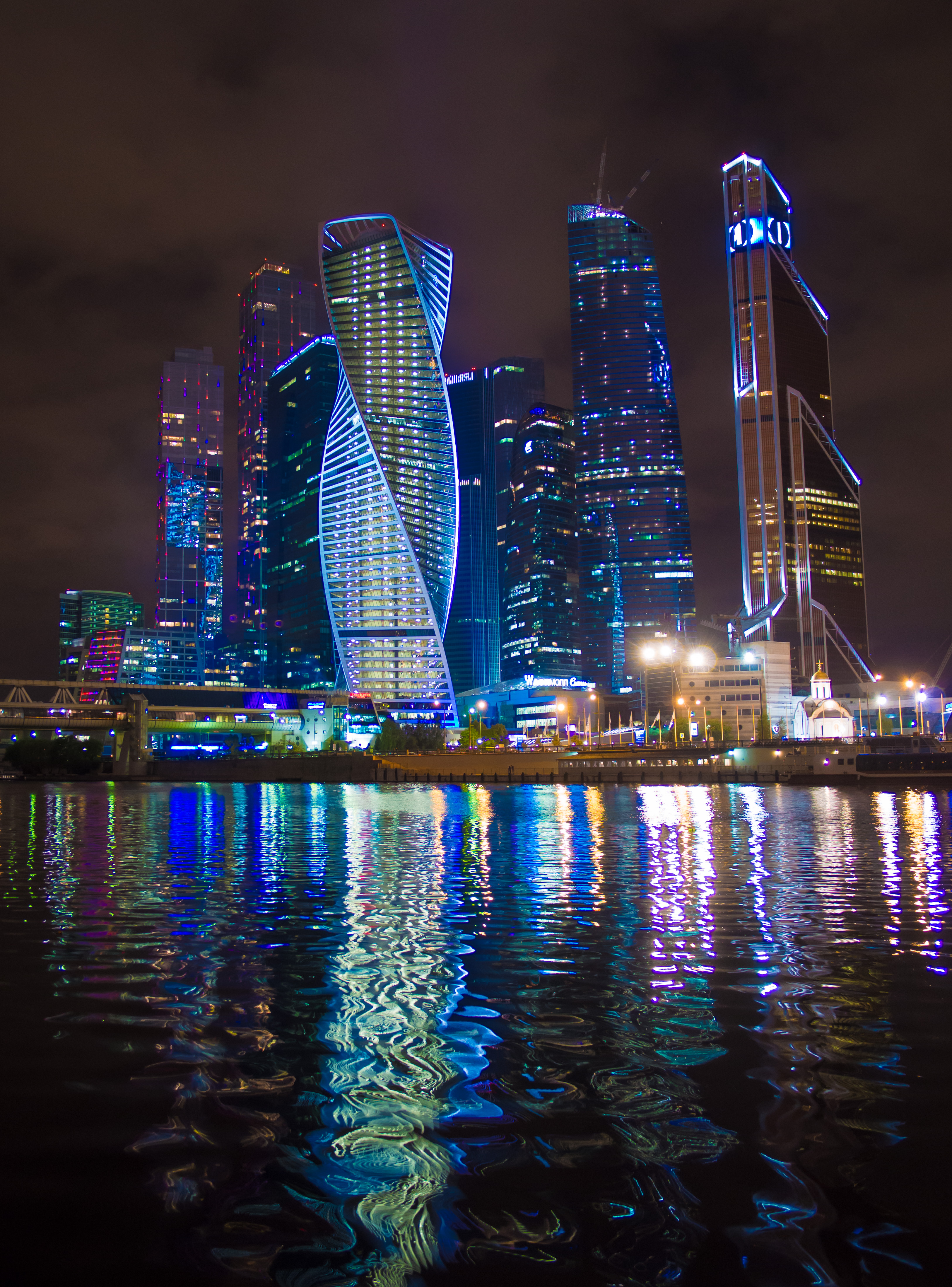 Moscow City Reflections Night - city wallpaper for Tablet