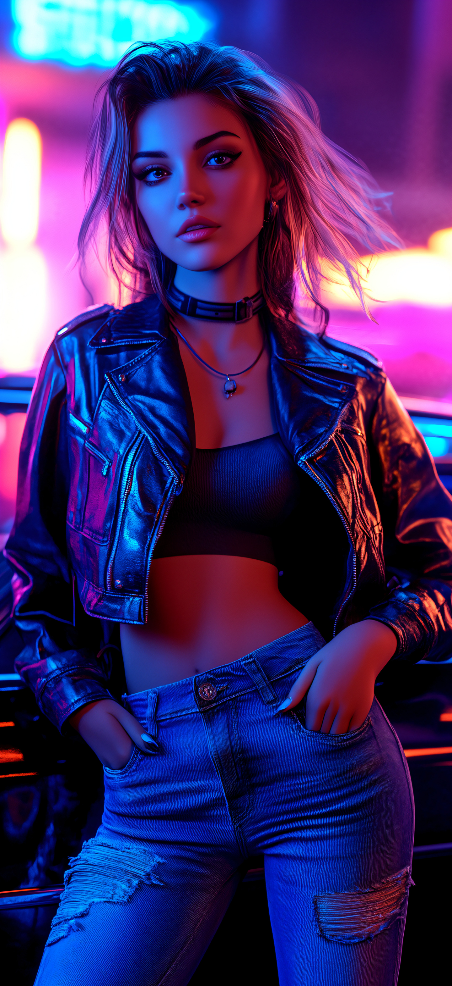 Neon Cyberpunk Girl - neon wallpaper for OpersCraft