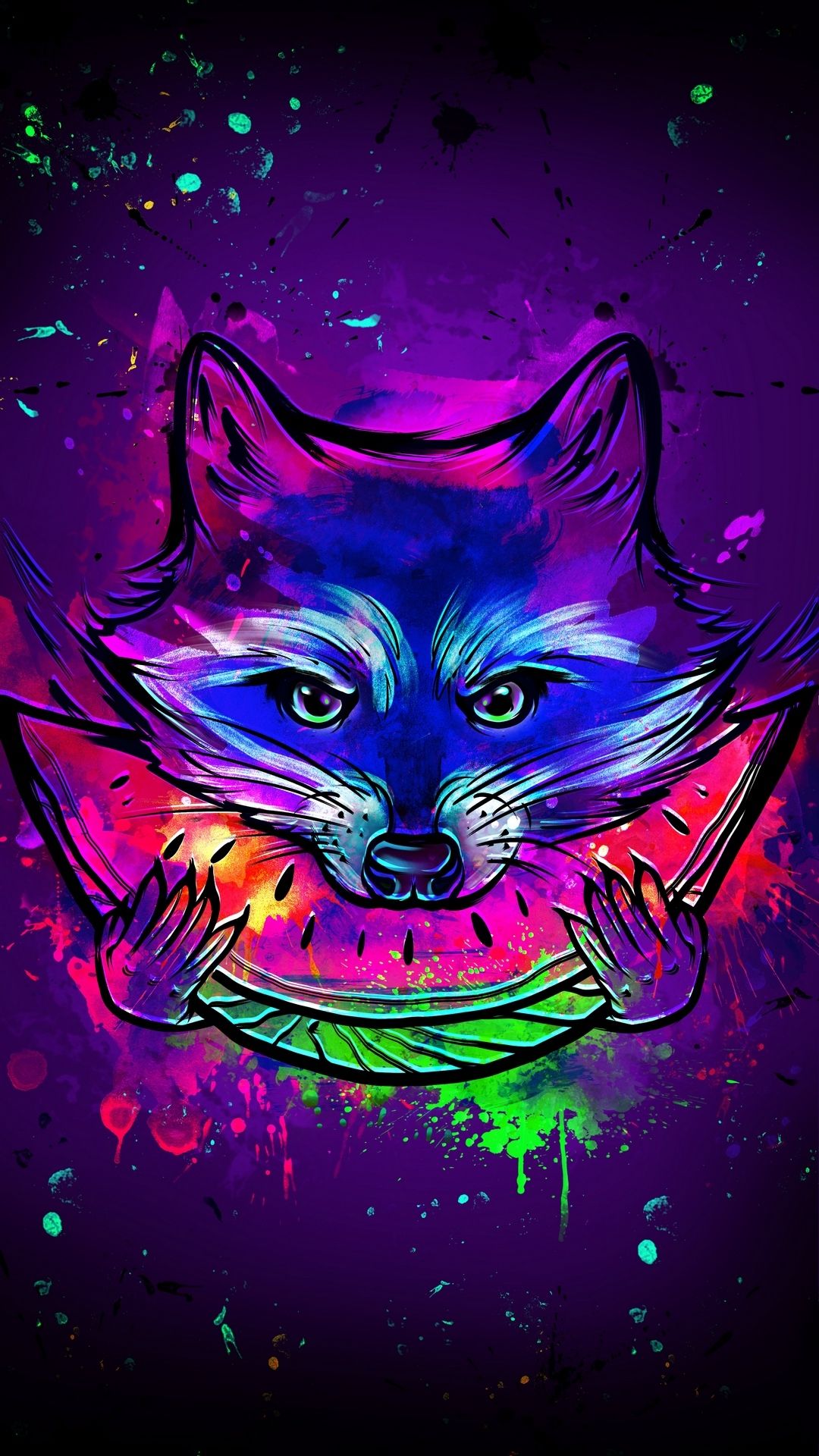 Neon Fox Watermelon Feast - random wallpaper for OpersCraft