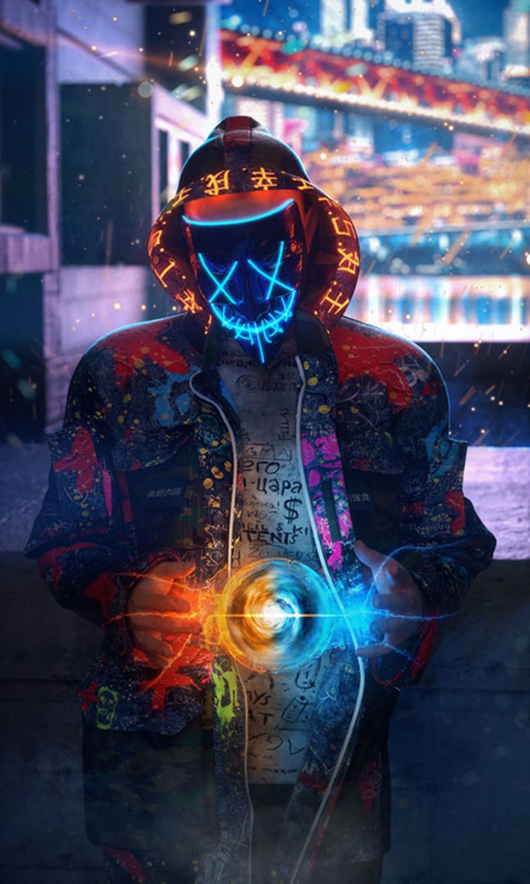 Neon Mask Energy Blast - cyberpunk wallpaper for OpersCraft