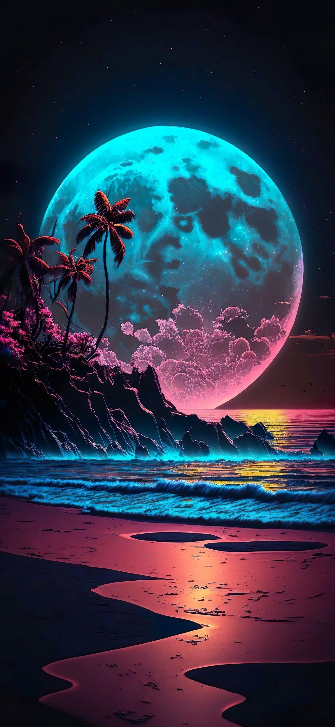 Neon Moonlit Beach - beach wallpaper for OpersCraft