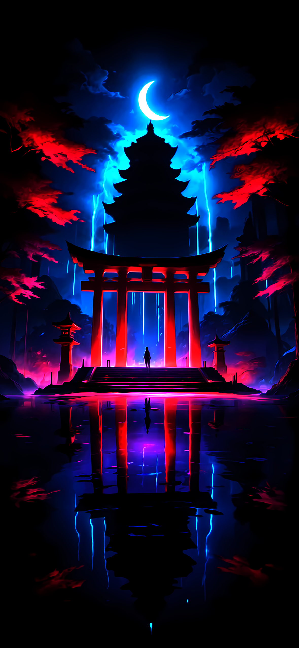 Neon Moonlit Temple - cyberpunk wallpaper for OpersCraft