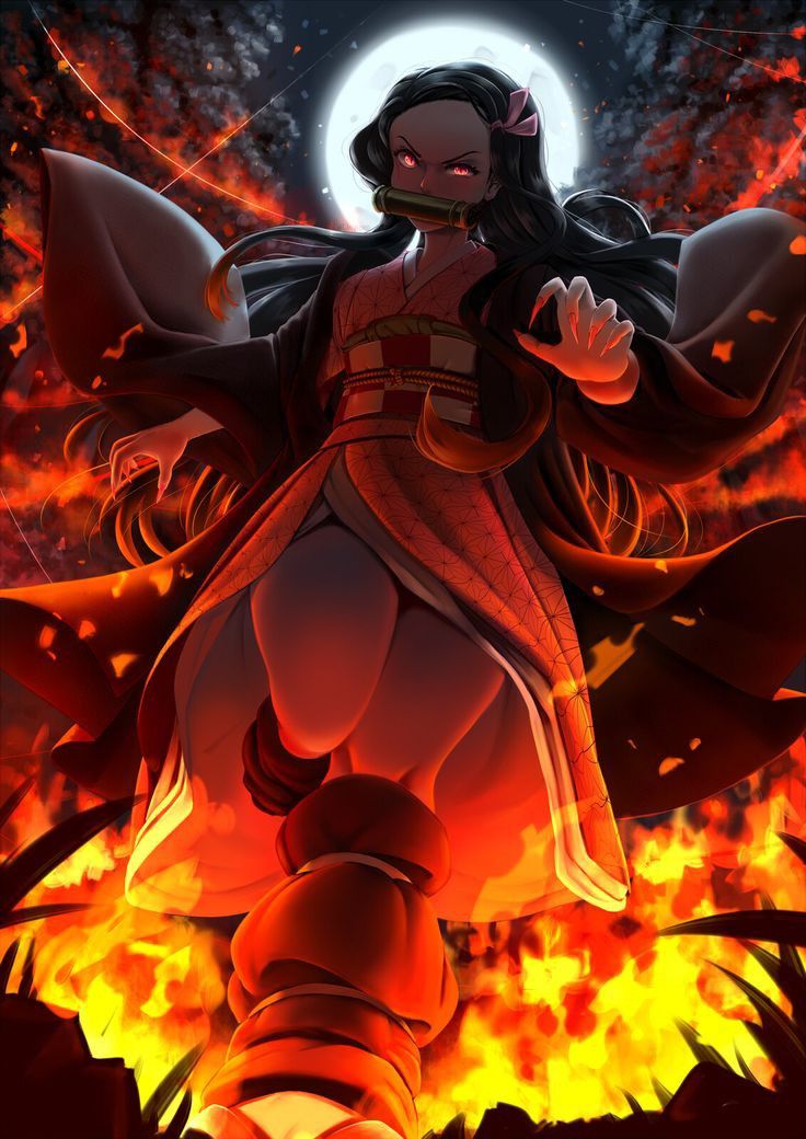Nezuko's Fiery Descent - anime wallpaper for OpersCraft