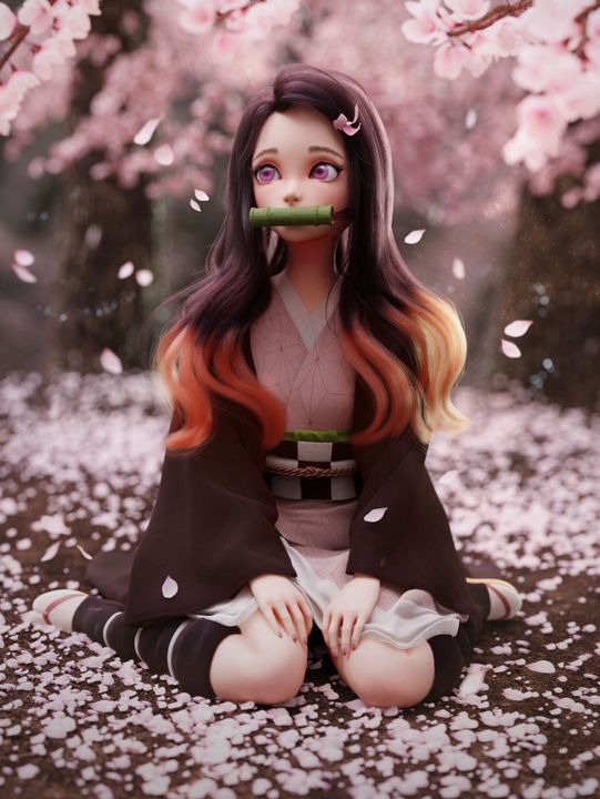 Nezuko Under Cherry Blossoms - anime wallpaper for OpersCraft
