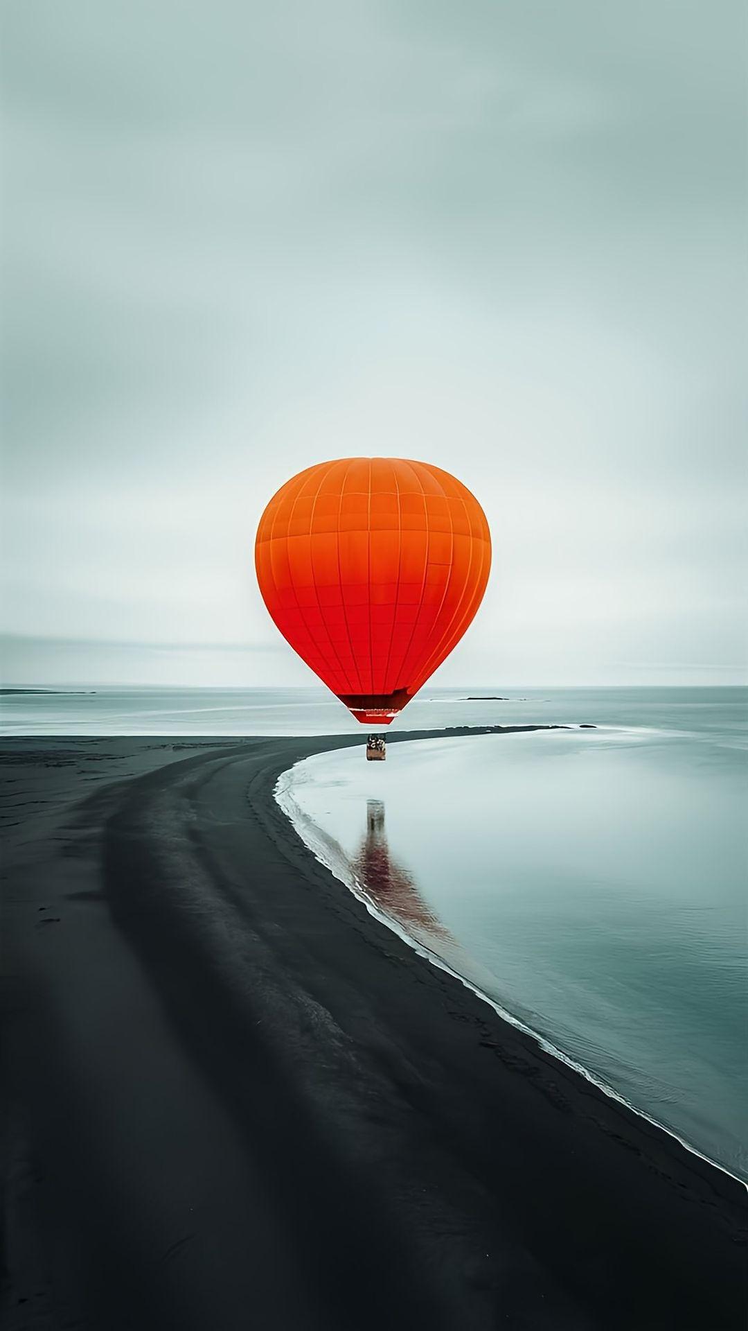Orange Balloon Over Black Beach - beach wallpaper for OpersCraft