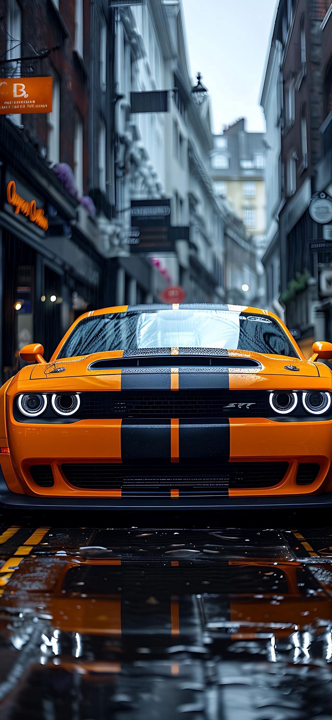 Orange_Dodge_Challenger_City_Rain - cars wallpaper for OpersCraft