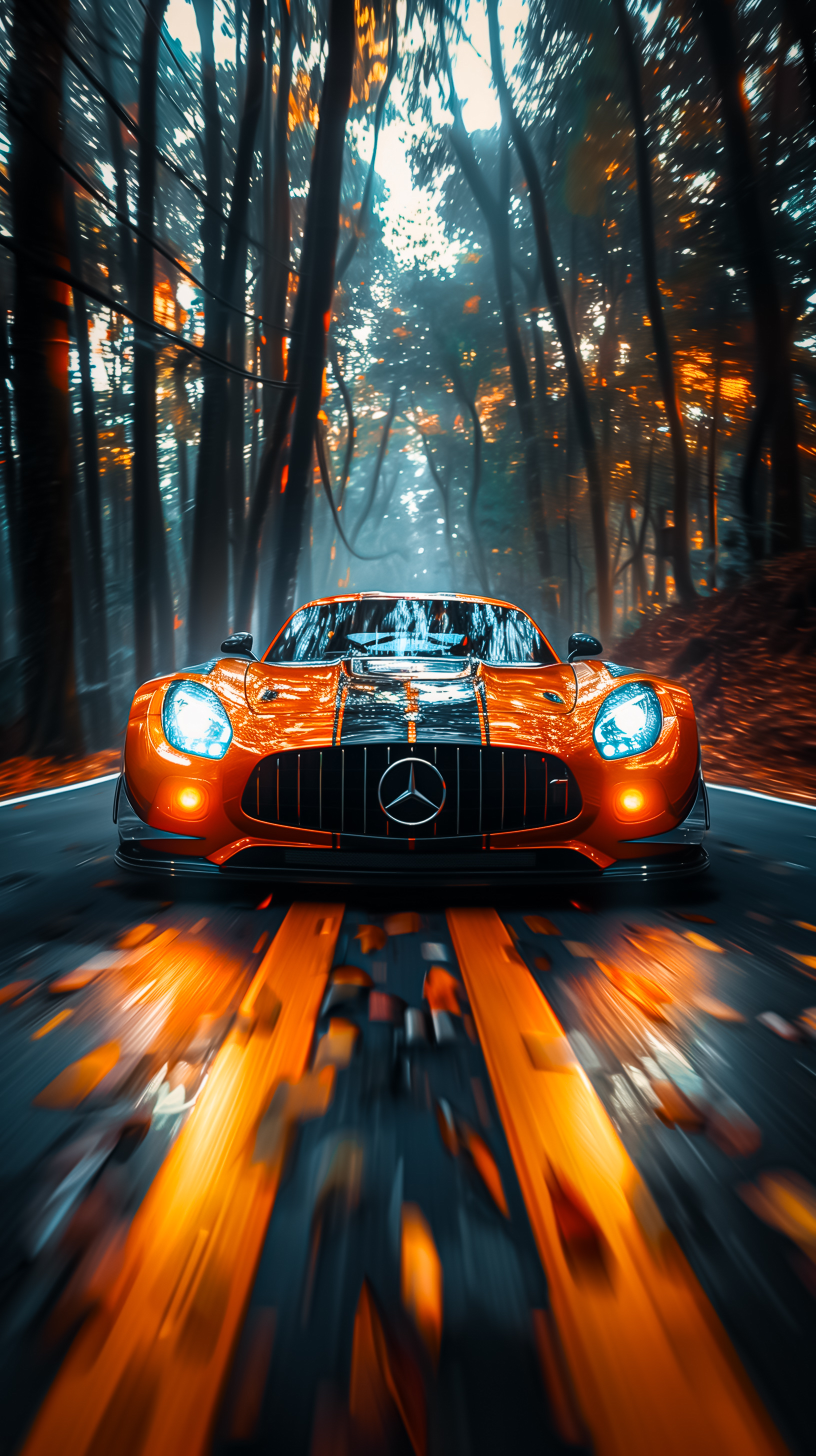 Orange Mercedes Forest Drive - random wallpaper for OpersCraft