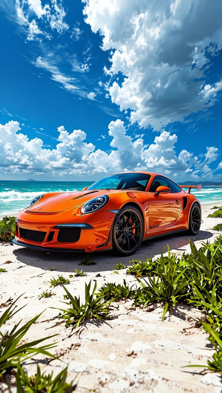 Orange Porsche Beach View - ferrari wallpaper for OpersCraft