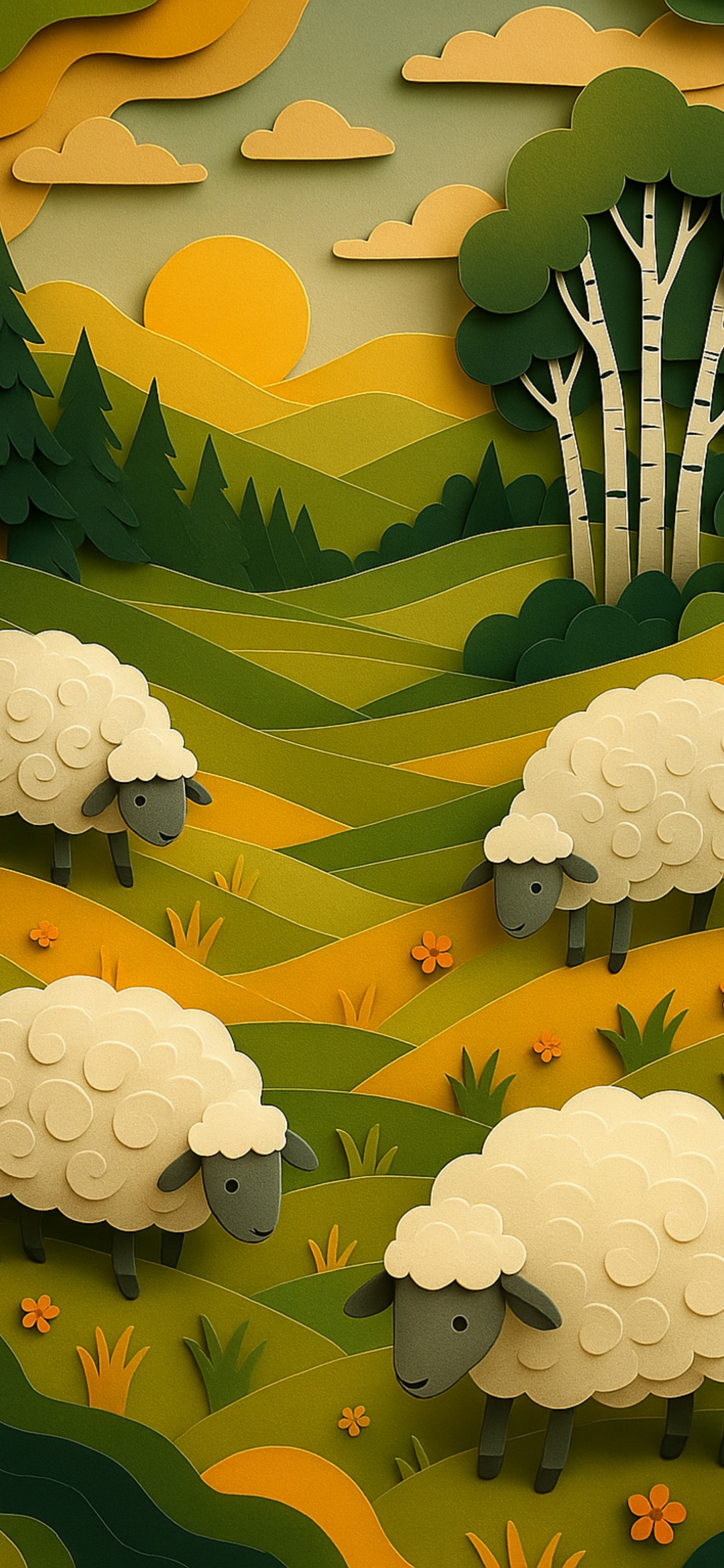 Papercut Sheep Meadow - animal wallpaper for OpersCraft