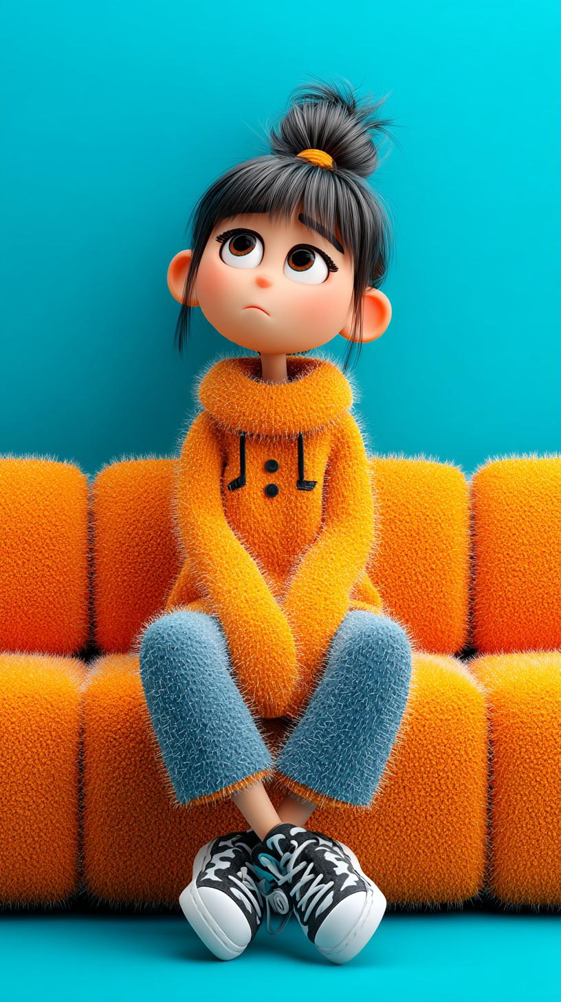 Pensive Cartoon Girl on Couch - cartoon wallpaper for OpersCraft