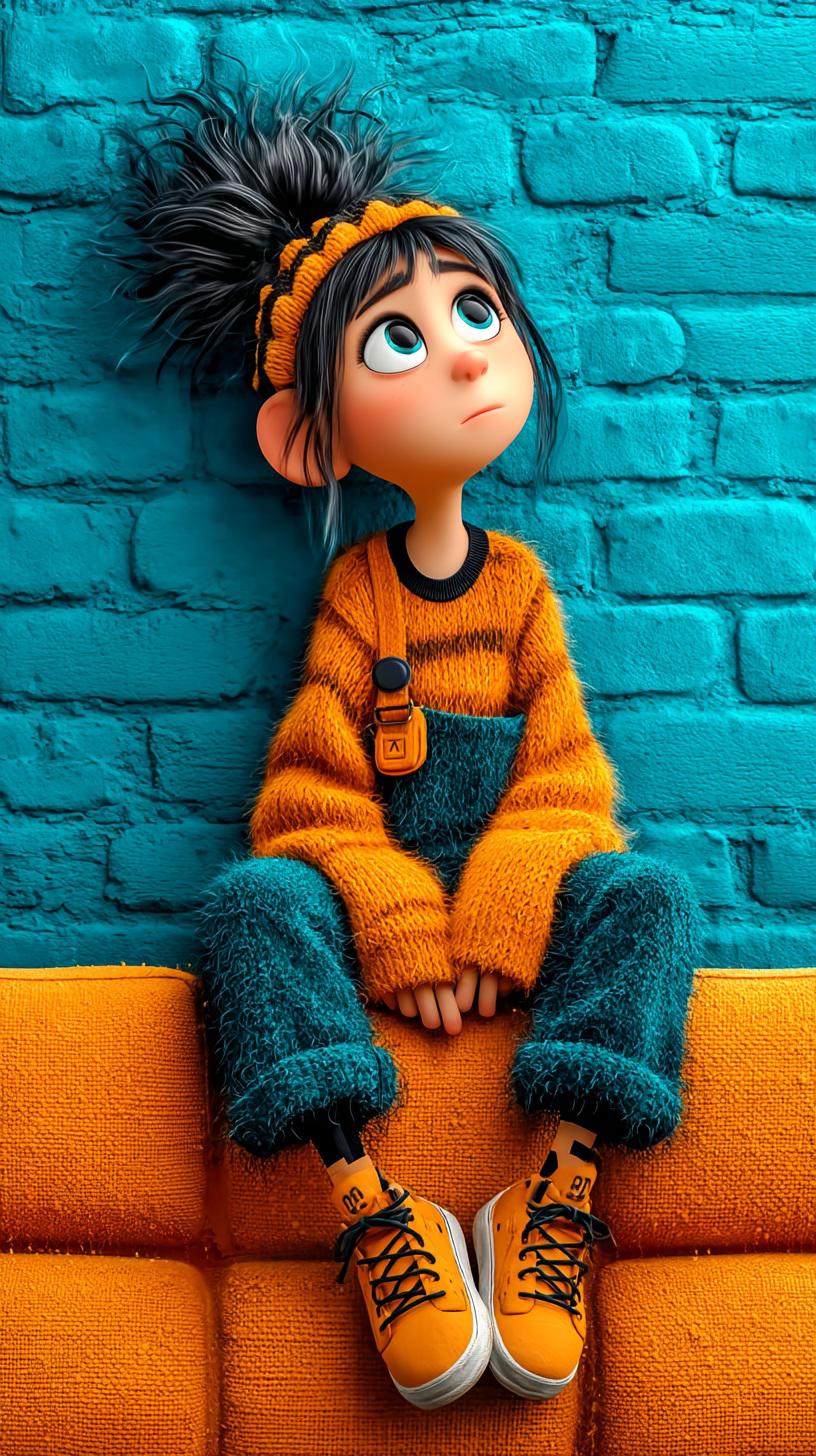 Pensive Cartoon Girl Portrait - cartoon wallpaper for OpersCraft