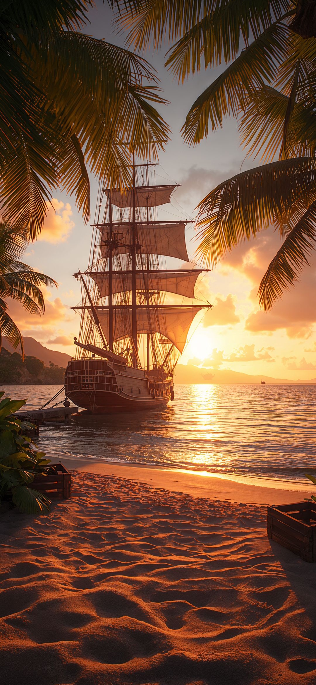 Pirate Ship Sunset Beach - pirates wallpaper for OpersCraft