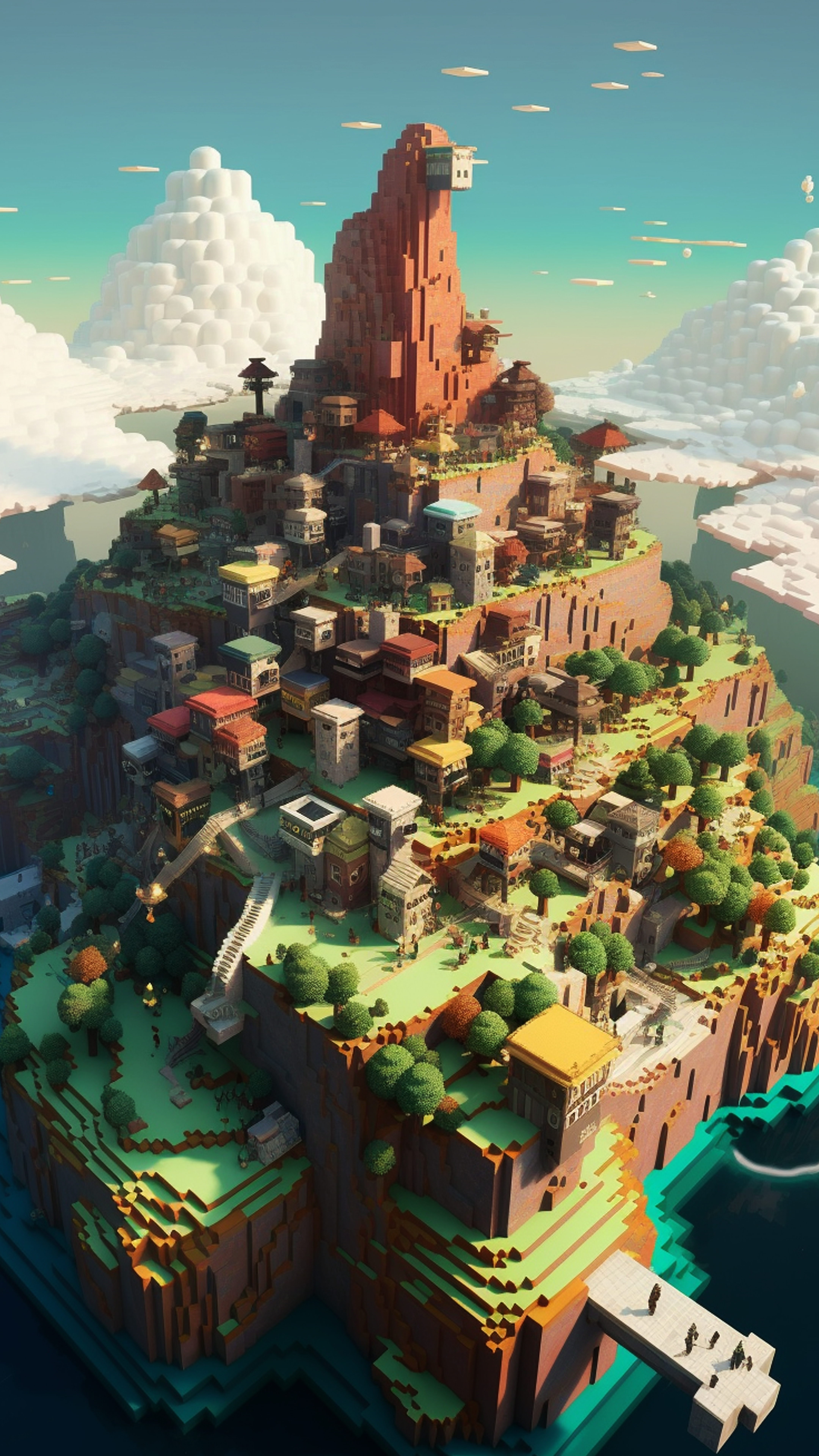 Pixelated Mountain Village - minecraft wallpaper for OpersCraft