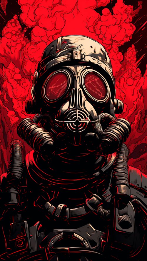 Red Gas Mask Warrior - dark Wallpaper