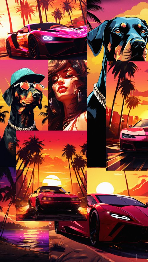 Retro Synthwave Summer Collage - gaming Wallpaper