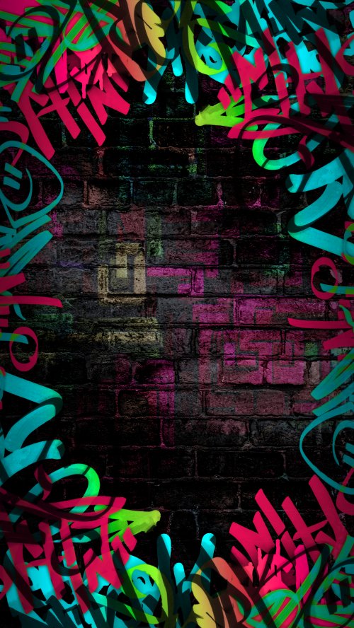 Neon Graffiti Brick Wall - graffiti Wallpaper