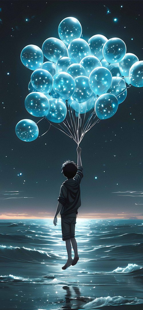 Boy Floating With Balloons - Related Darkify wallpaper
