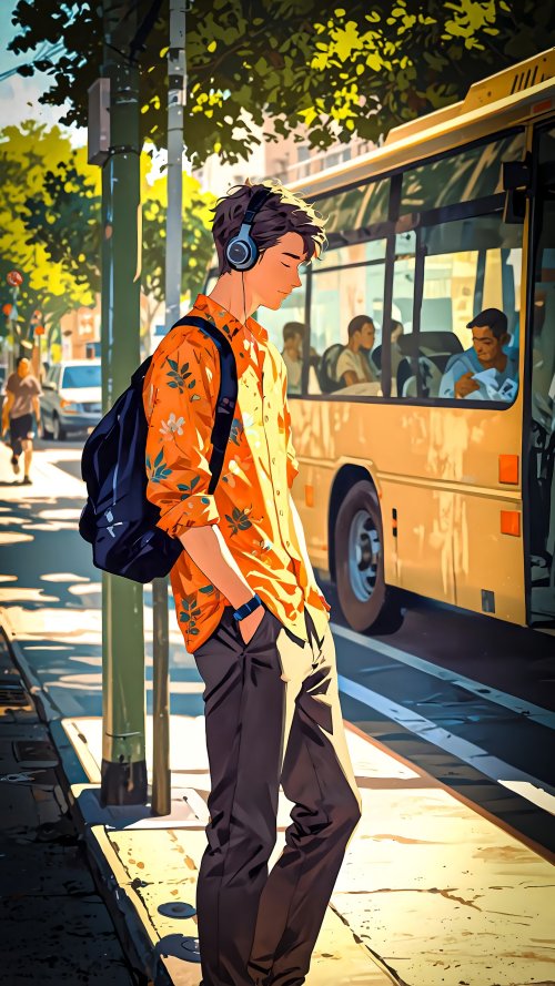 Anime Boy Waiting Bus - Related OpersCraft wallpaper