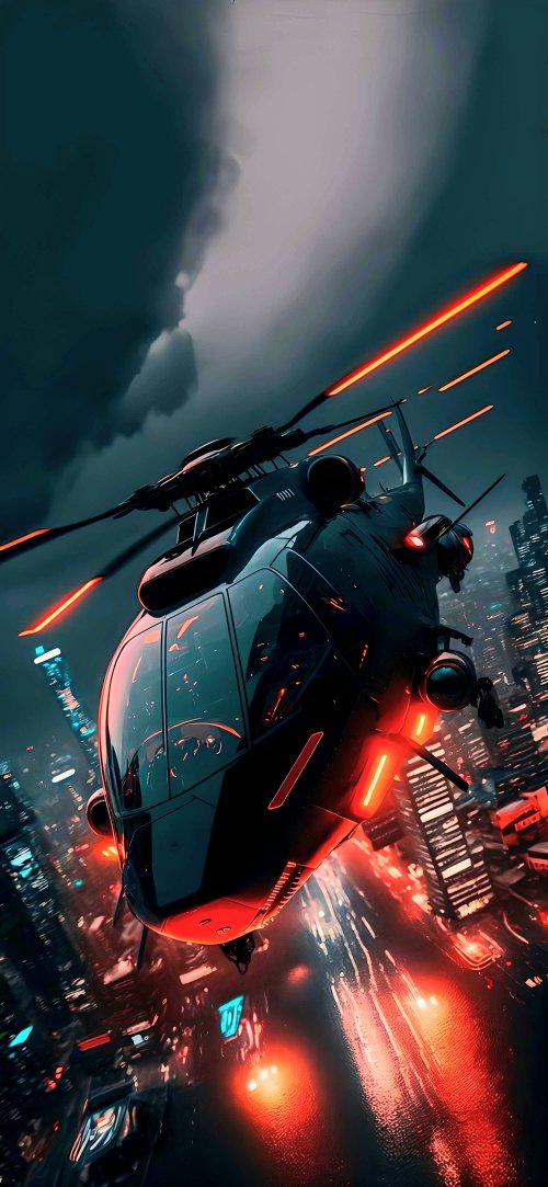 Neon Night Helicopter Flight